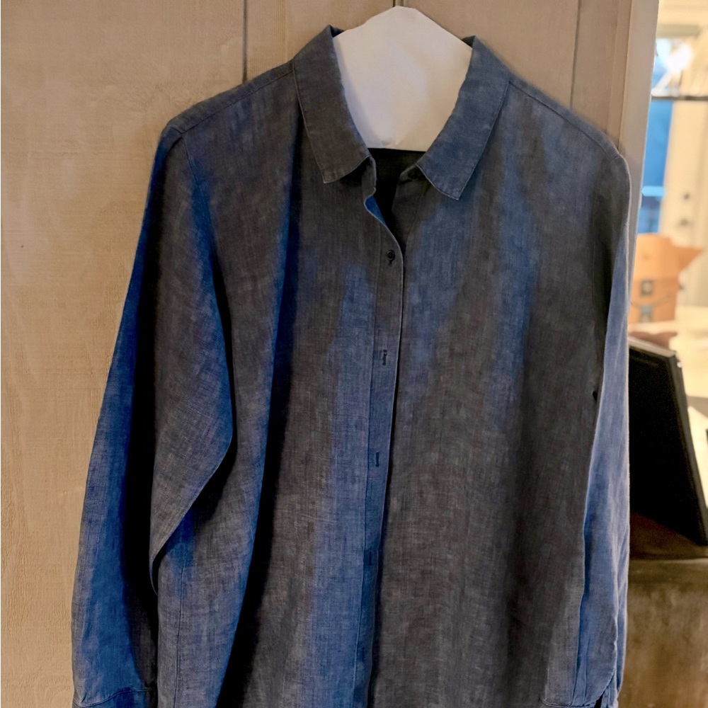 Eileen Fisher Denim Organic Linen Shirt Size M